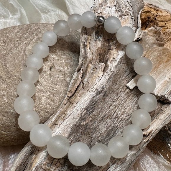 White Jade, Matte Hematite and Pink Jasper Genuine Gemstone Stretch Bracelets - Picture 4 of 4